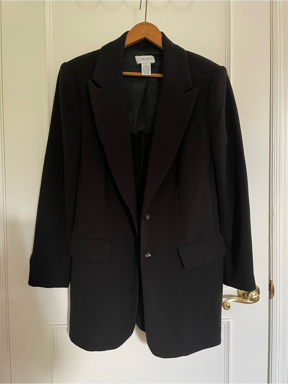Carmen Marc Valvo Classic Black Blazer Coat, Size 8